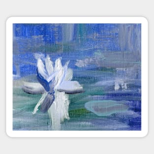 Abstract Oil Painting Waterlily White Blue Sticker